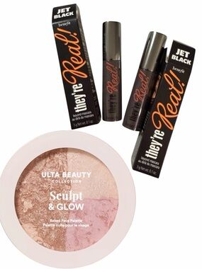 Trio: 2 BENEFIT Deluxe Mini Mascara AND 1 ULTA Sculpt & Glow Baked Face Palette